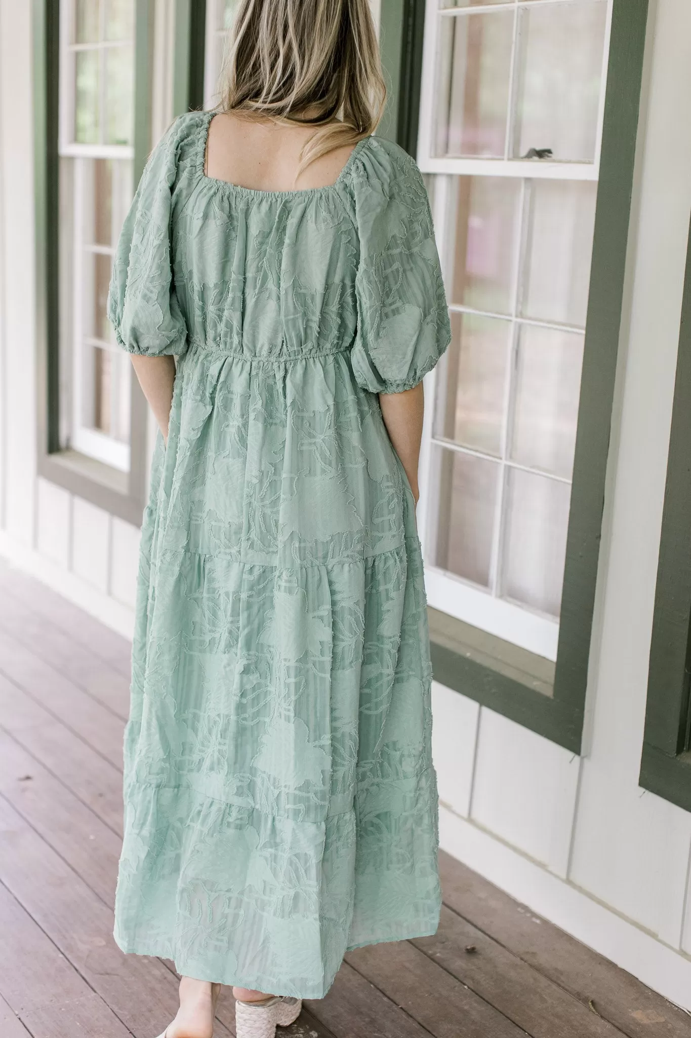 Flocked Sage SS Dress