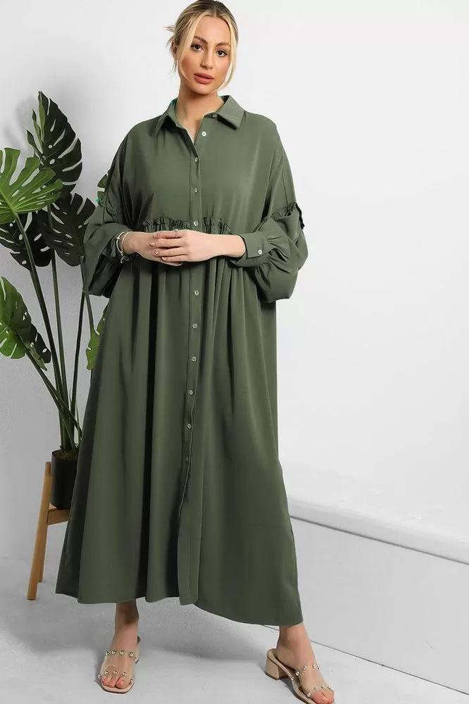 Frilled Details Modest Shirt Dress