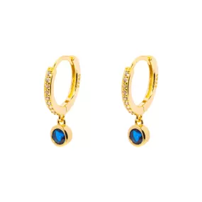 Gam Blue CZ Gold Huggie Mini Earring