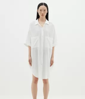 GAUZE OVERSIZED SHIRT DRESS- WHITE