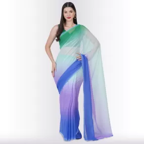 Georgette Saree in multi-color - Green