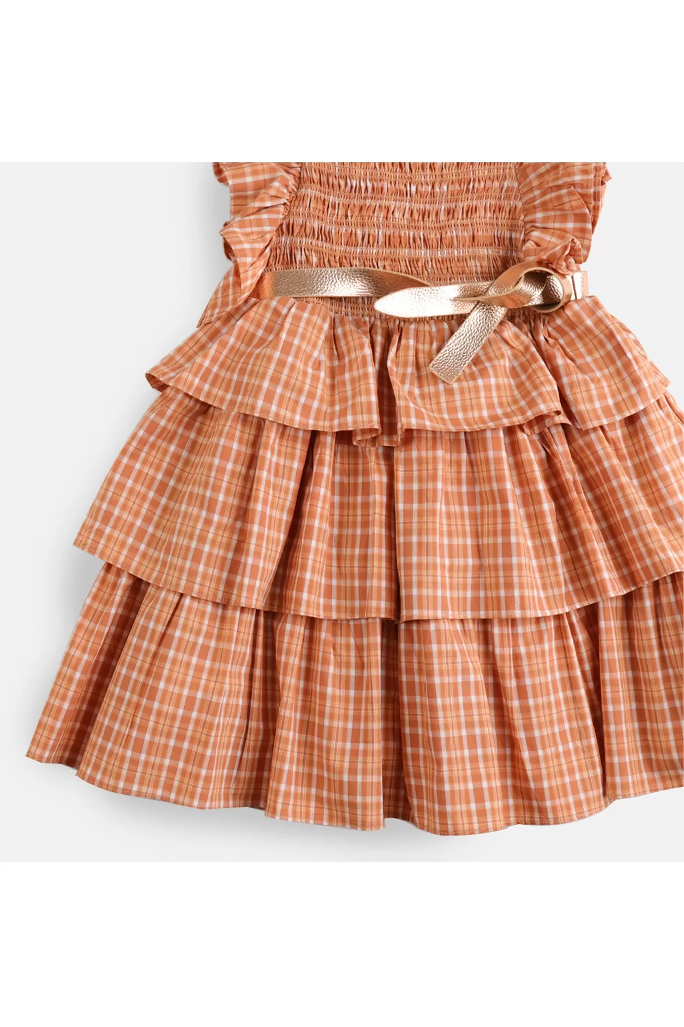 Gingersnaps Checkered Ruffled Dress with Belt