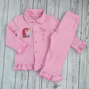 Girls Pink Ruffle Unicorn Pjs