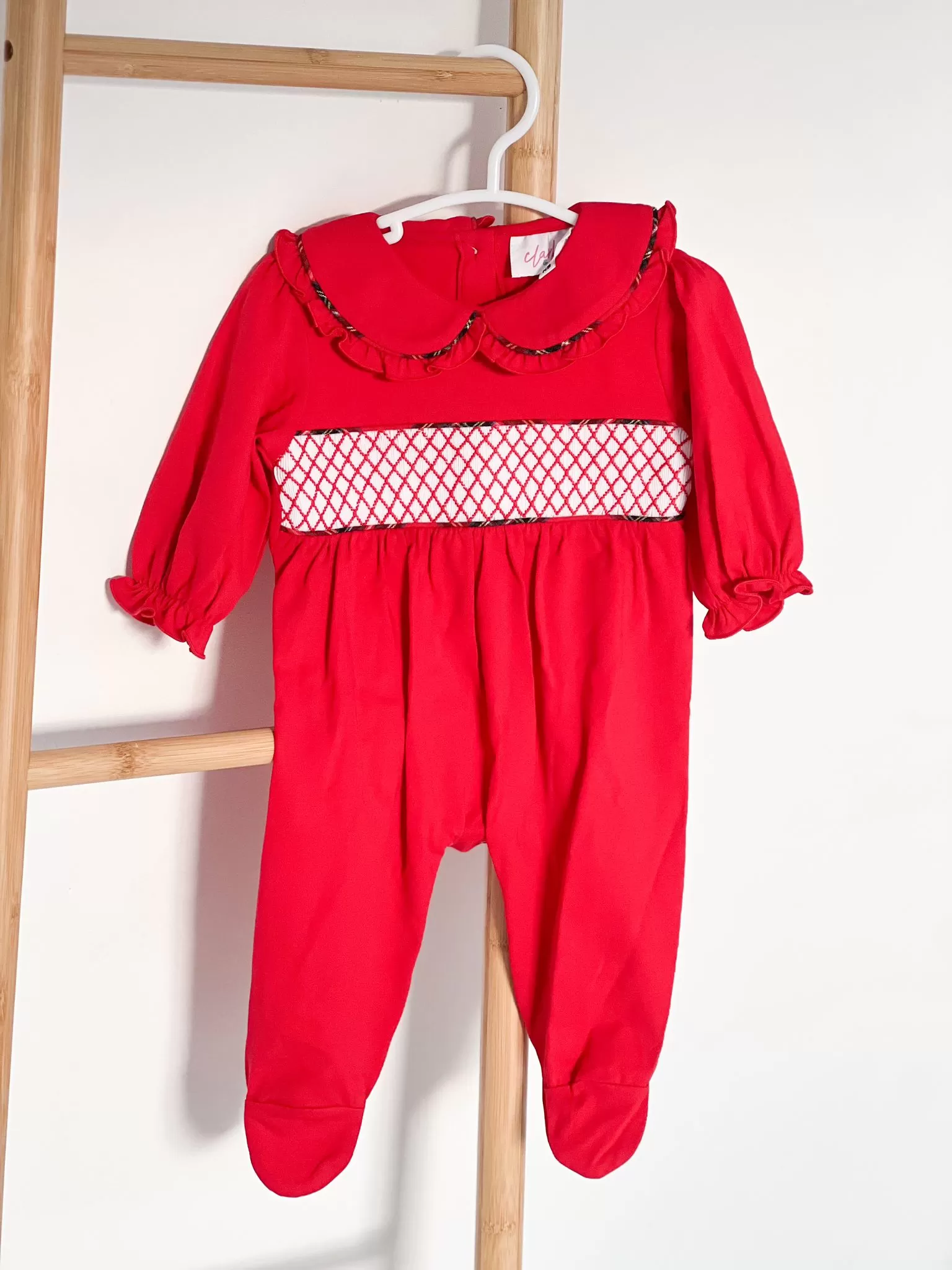 Girls Red Tartan Baby Grow