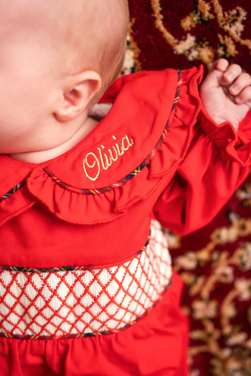 Girls Red Tartan Baby Grow