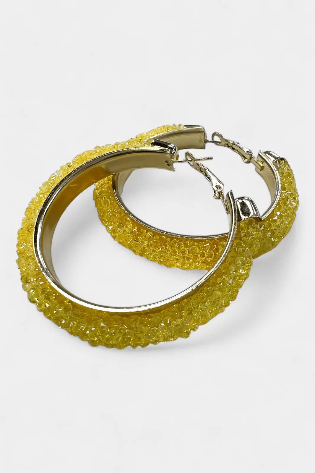 Gold & Yellow Rhinestone Crystal Hoop Earrings