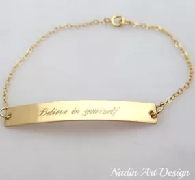 Gold Bar Bracelet with Custom Nameplate