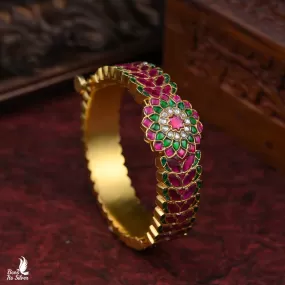 Gold Plated Kundan Bangle - 4561 - Size 2.5 With Screw