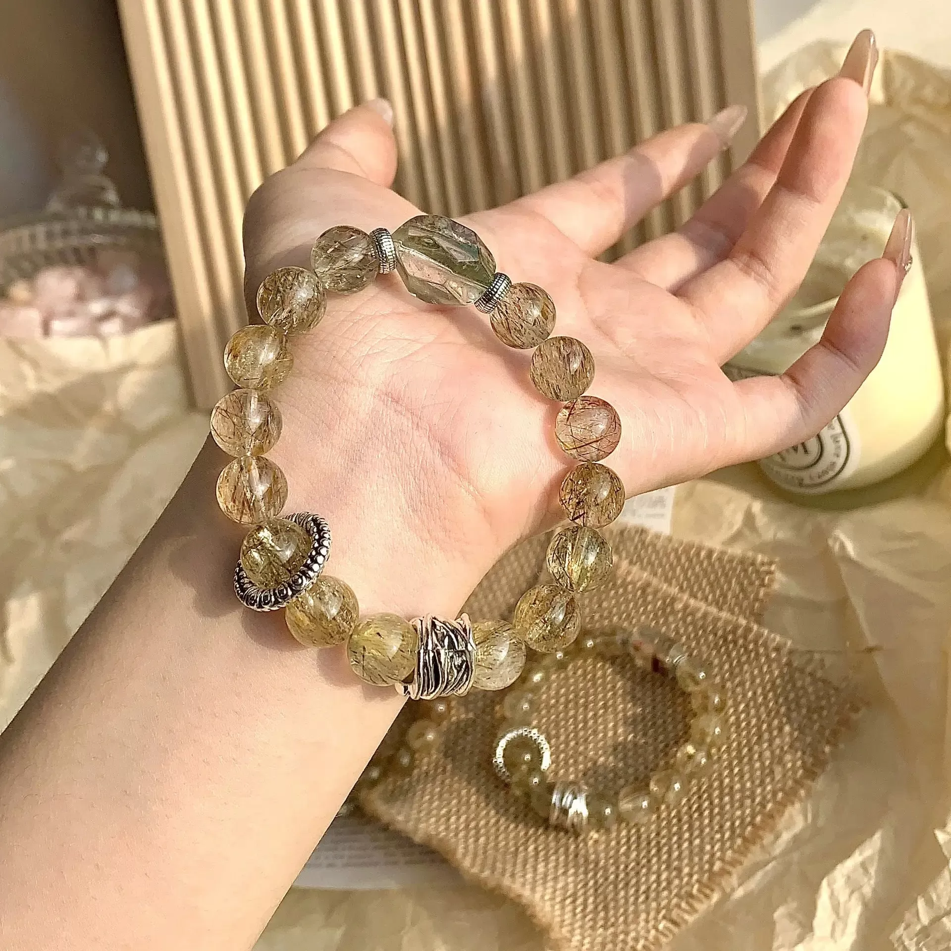 Golden Rutilated Quartz Phantom Bracelet