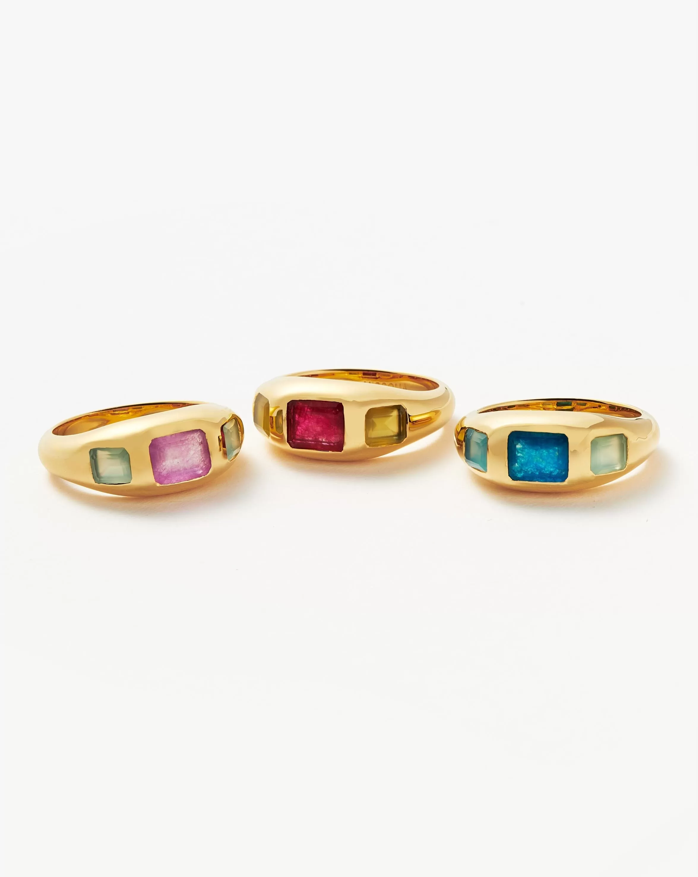 Good Vibes Triple Gemstone Statement Ring | 18ct Gold Plated/Pink Quartz & Mango Chalcedony