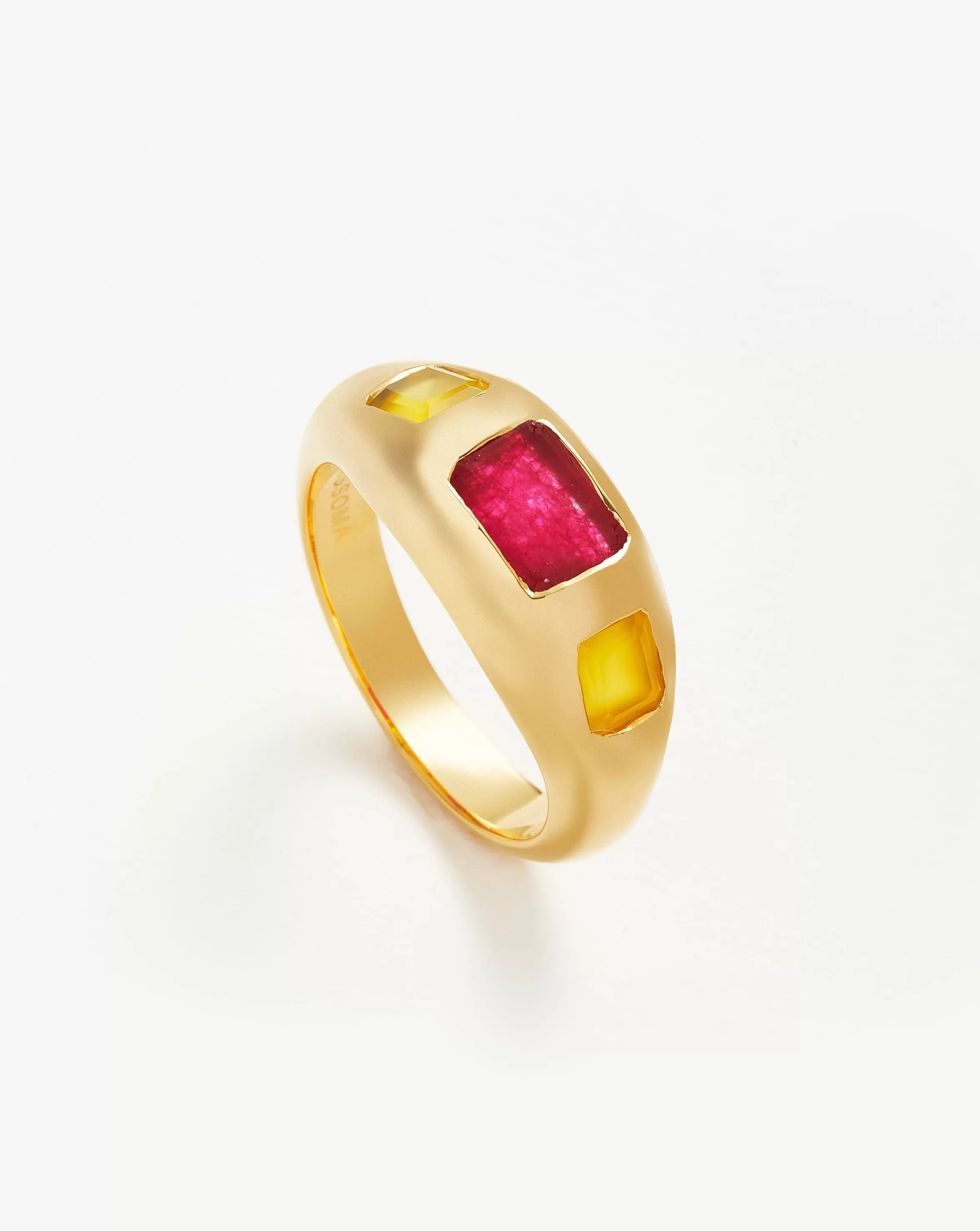 Good Vibes Triple Gemstone Statement Ring | 18ct Gold Plated/Pink Quartz & Mango Chalcedony