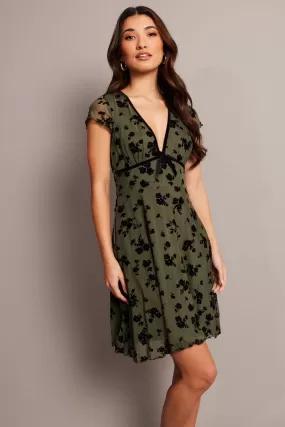 Green Ditsy Mini Dress Short Sleeve Burn out