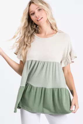 Hailey & CO Ruffle Sleeve Tiered Babydoll Top