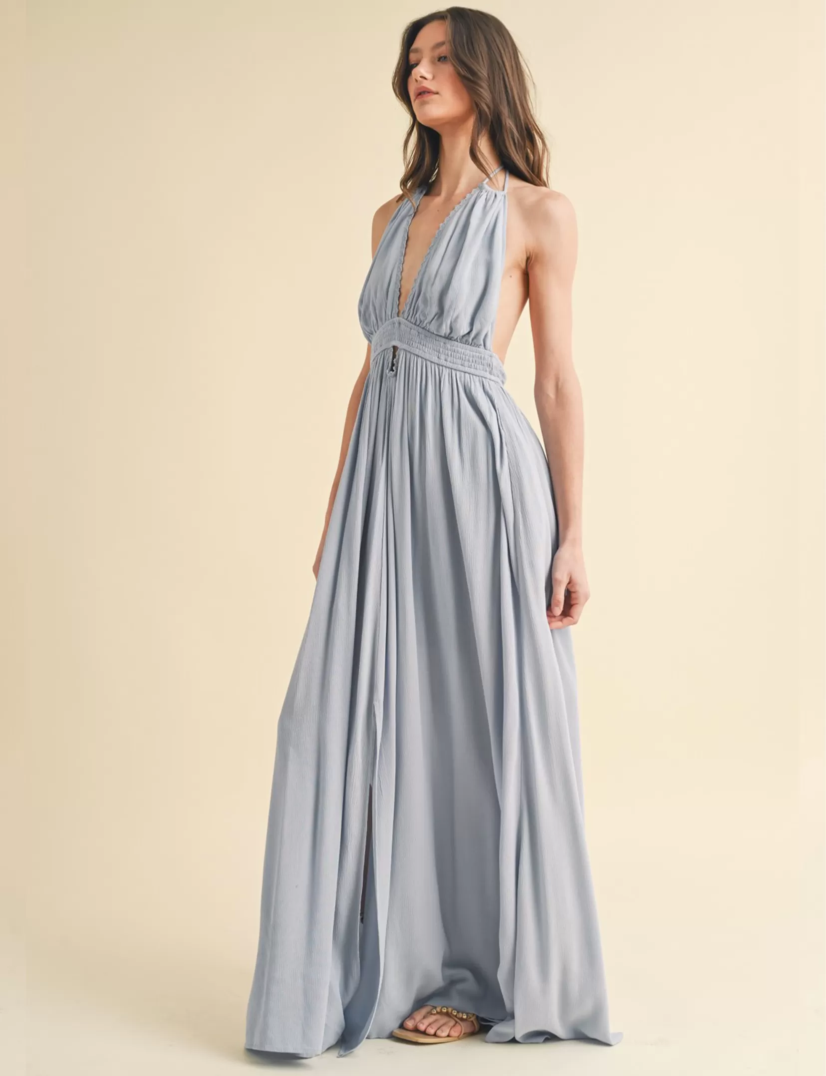 Halter Maxi Dress, Dusty Blue