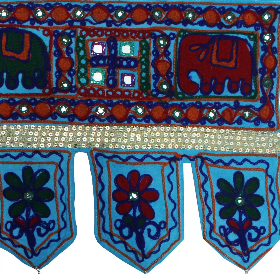 Handmade Indian Door Decor Window Valance Decoration (Blue, 34 x 13 inches)