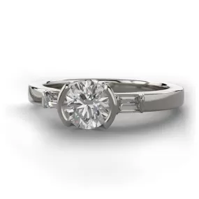 Harper Ring - 1CTW Round Lab Diamond & Baguette Accented Half Bezel Engagement Ring