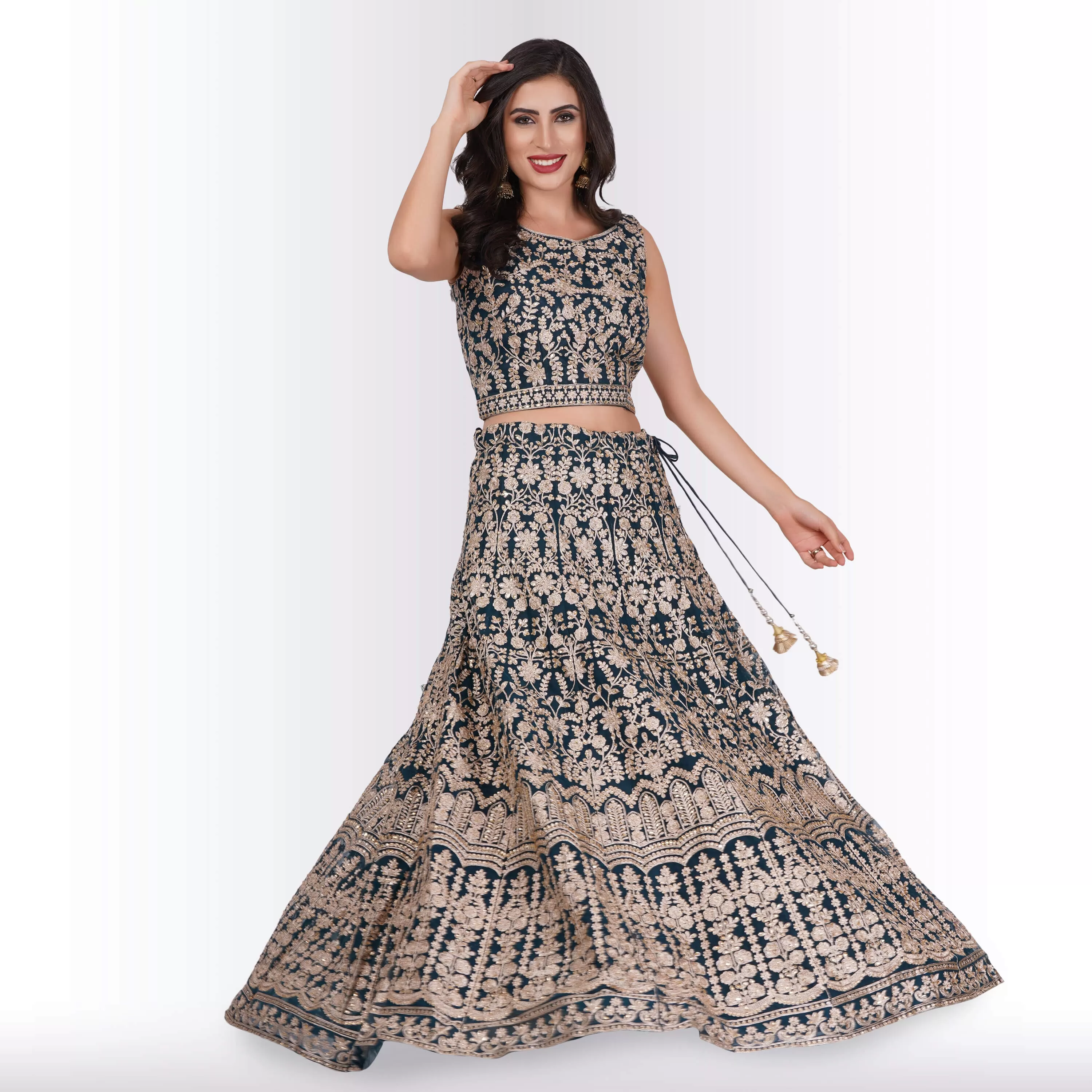 Heavy Embroidery Georgette Lehenga - Teal