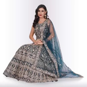 Heavy Embroidery Georgette Lehenga - Teal