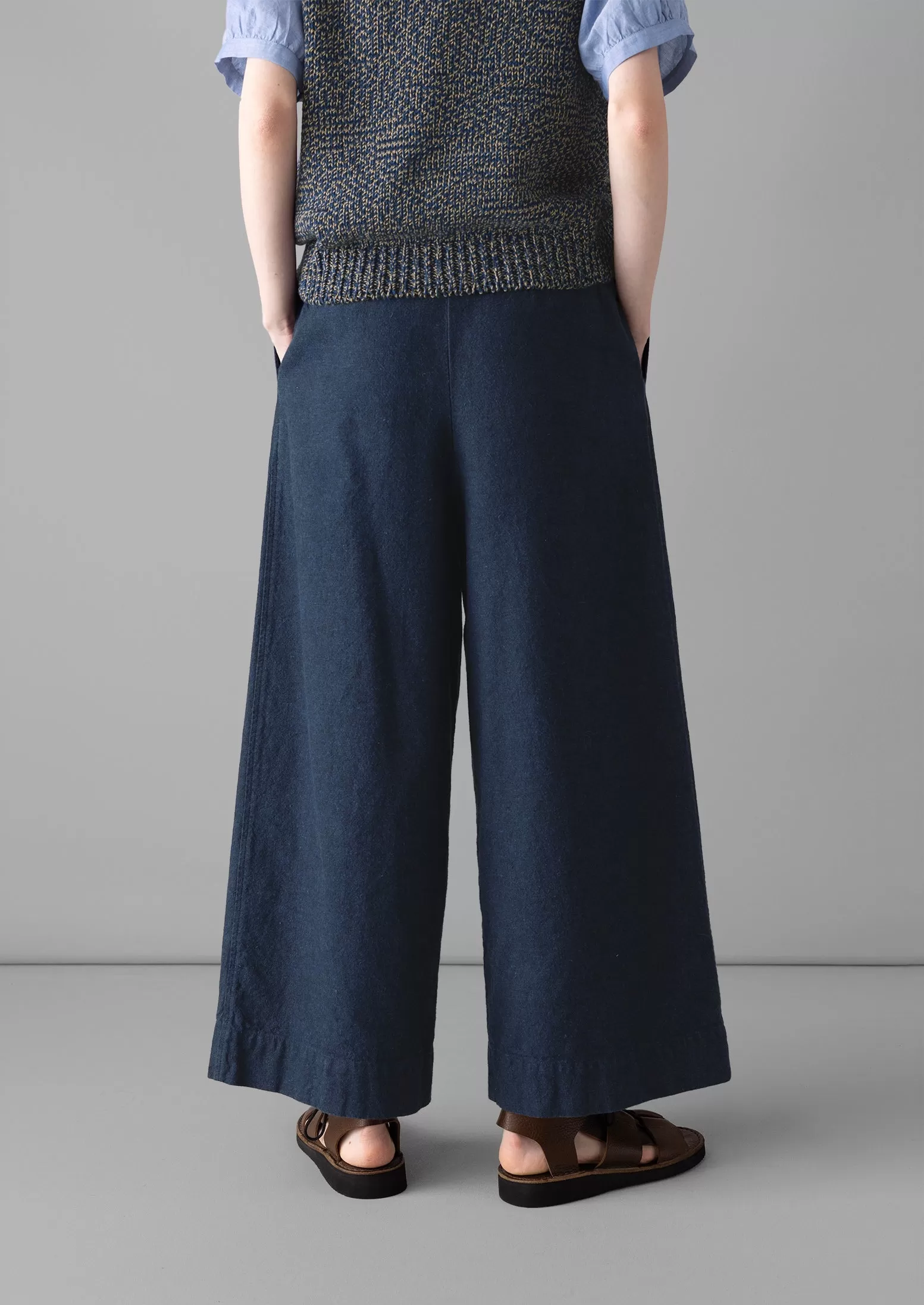 Hemp Cotton Paper Bag Pants | Dark Chambray Blue