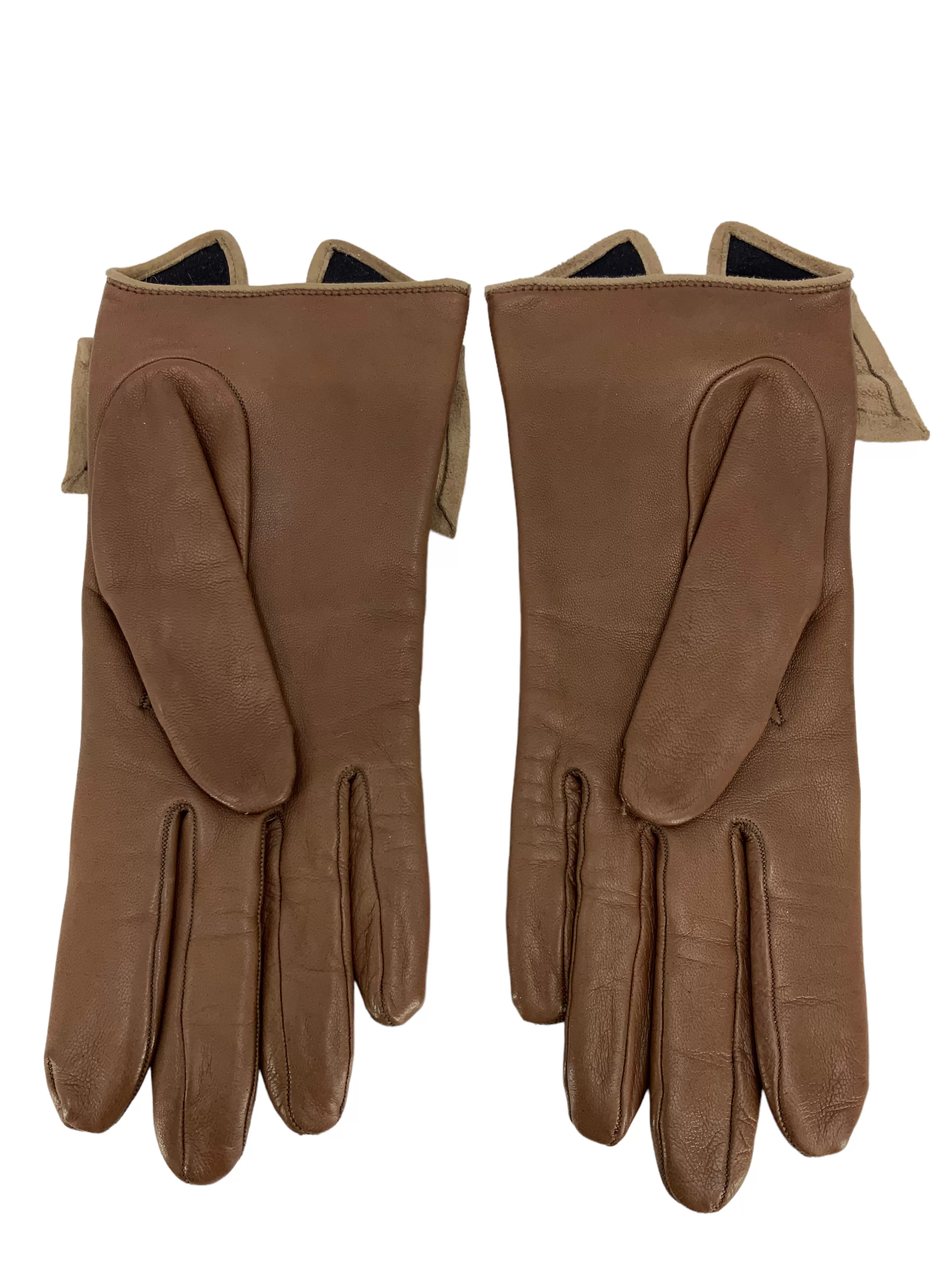 HERMES Leather Suede Bow Gloves Size 7.5