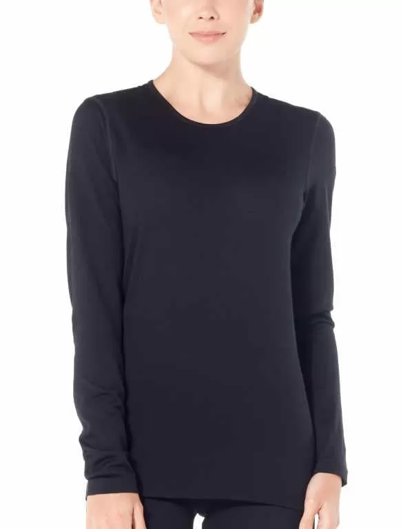 icebreaker Merino Base Layer Women's 200 Oasis Long Sleeve Crewe - Aloe, Midnight Navy