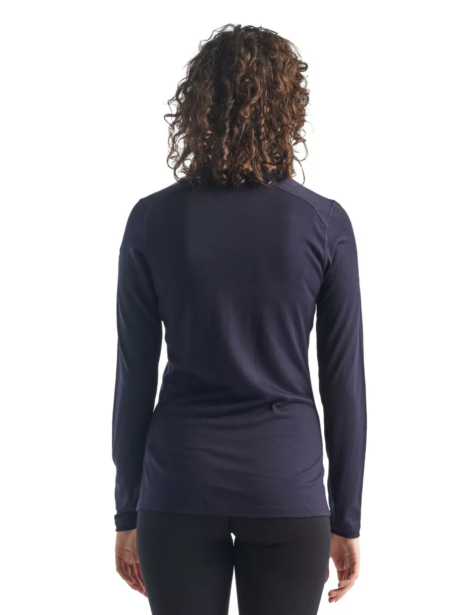 icebreaker Merino Base Layer Women's 200 Oasis Long Sleeve Crewe - Aloe, Midnight Navy