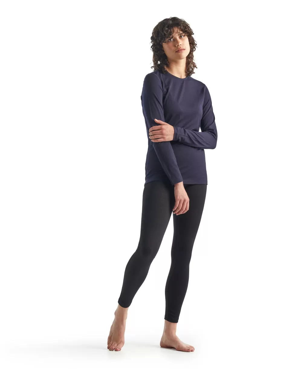 icebreaker Merino Base Layer Women's 200 Oasis Long Sleeve Crewe - Aloe, Midnight Navy