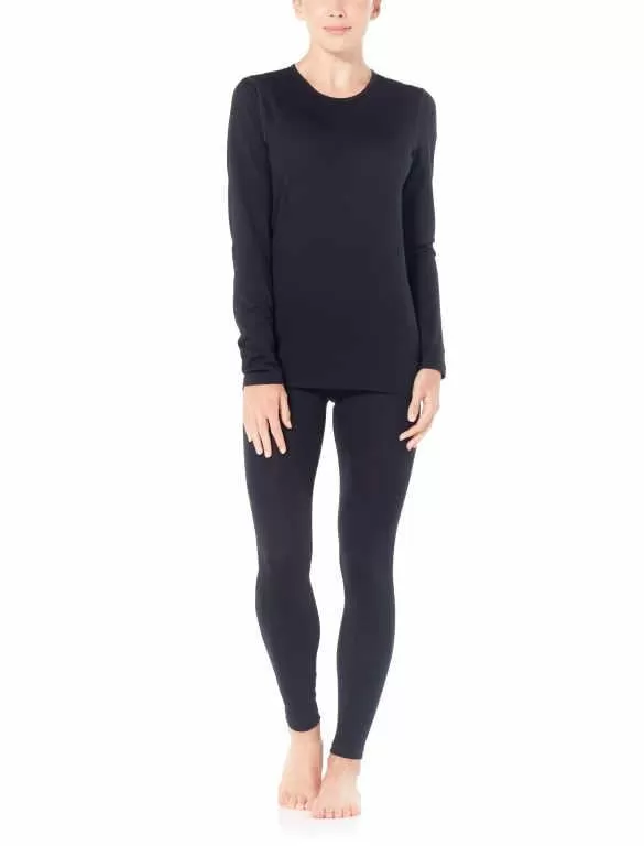 icebreaker Merino Base Layer Women's 200 Oasis Long Sleeve Crewe - Aloe, Midnight Navy