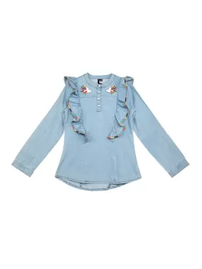 Ishin Girls Denim Blue Embroidered Top