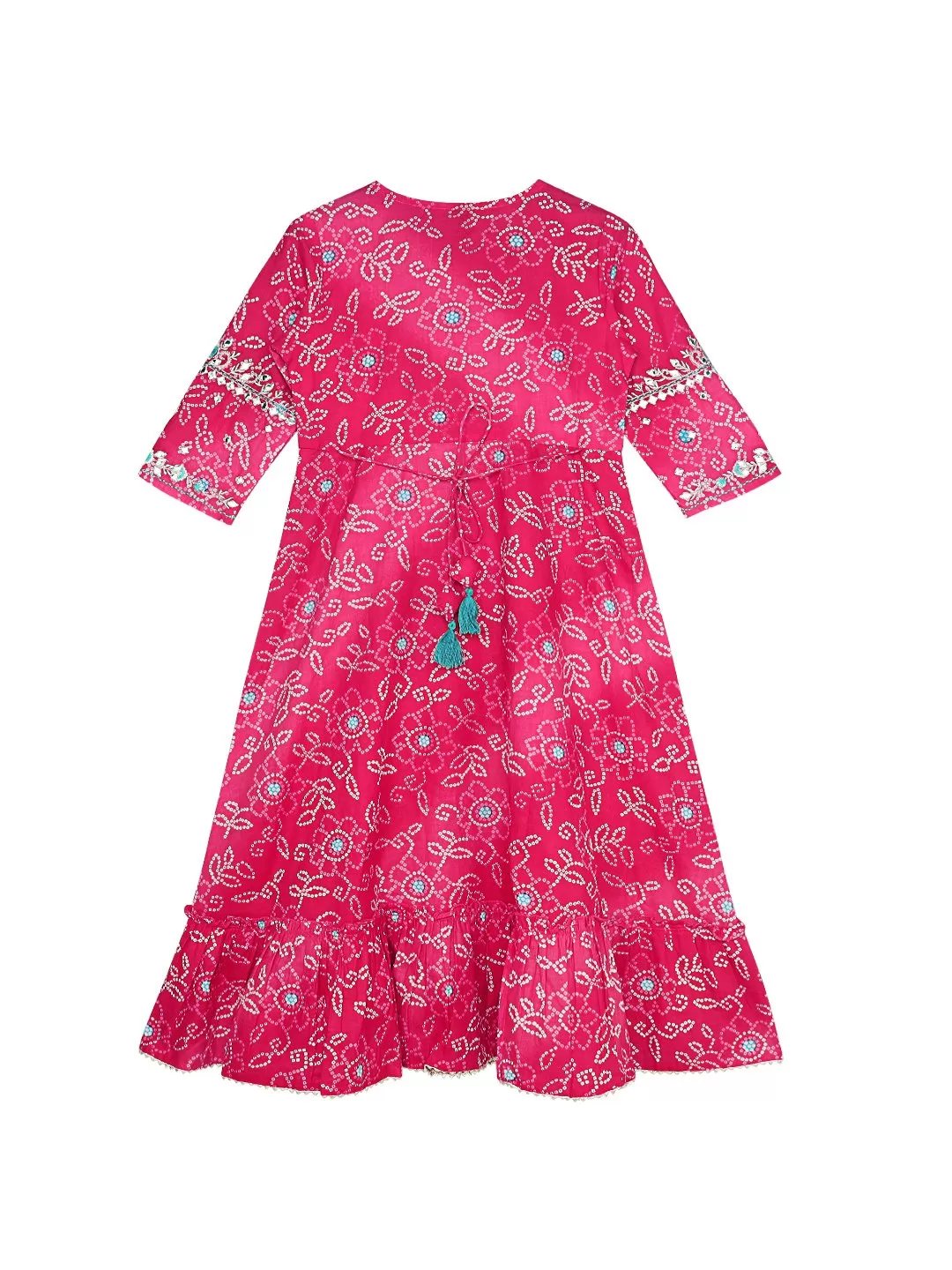 Ishin Girls Pink Embroidered Fit & Flare Dress