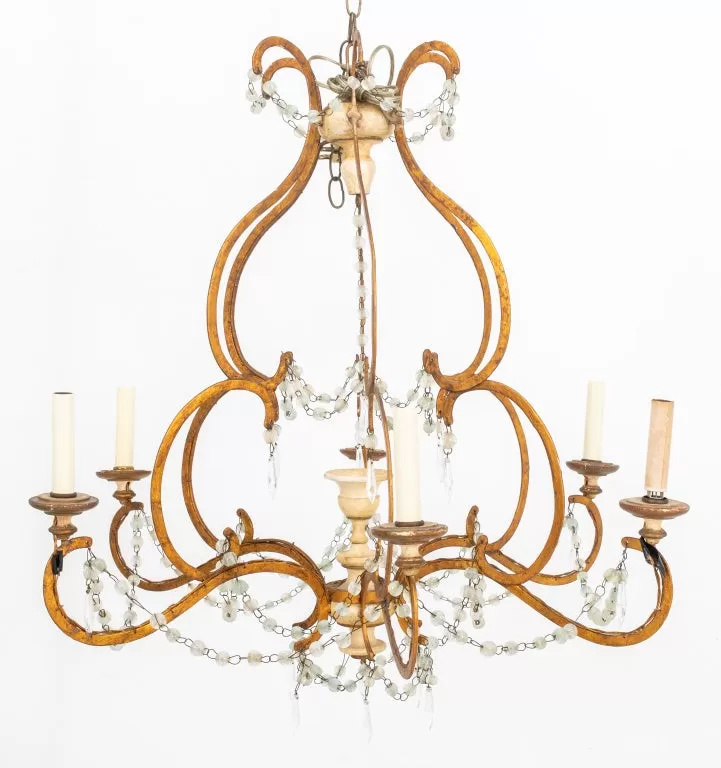 Italian Giltmetal and Painted Six Light Chandelier