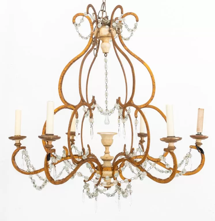 Italian Giltmetal and Painted Six Light Chandelier