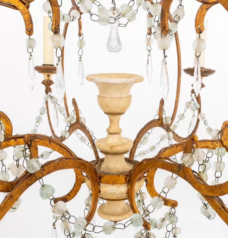 Italian Giltmetal and Painted Six Light Chandelier