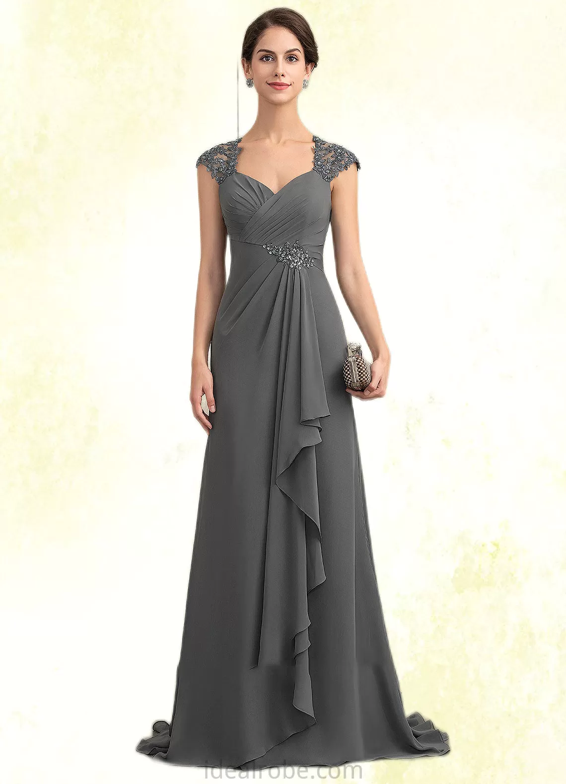 Jackie A-Line Sweetheart Sweep Train Chiffon Lace Mother of the Bride Dress With Beading Sequins STK126P0014618