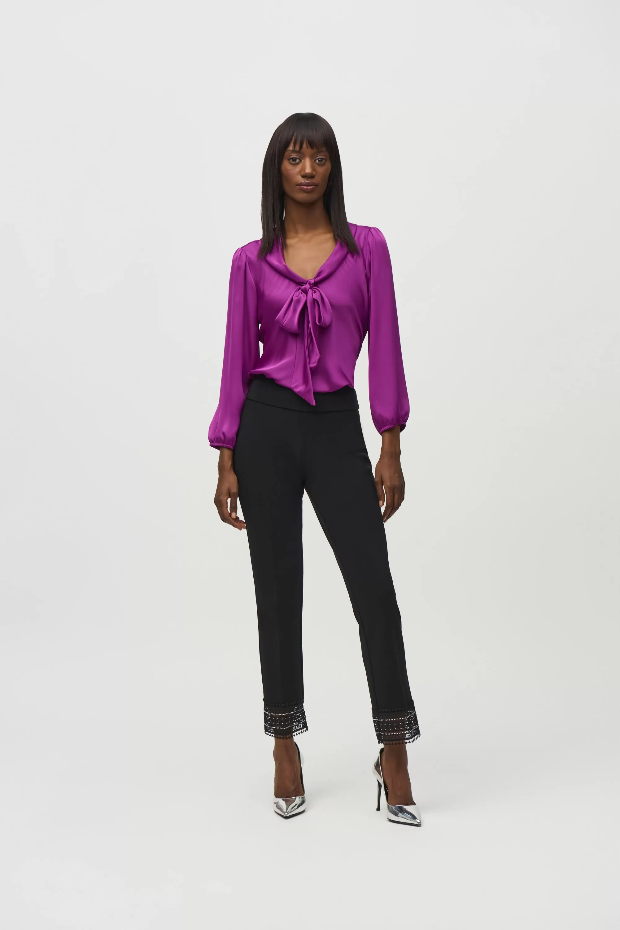 Joseph Ribkoff Satin Top With Bow Tie Detail 244077 - Empress