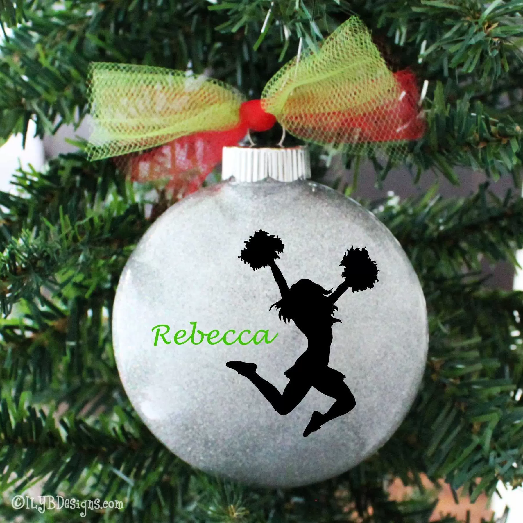 Jumping Cheerleader Christmas Ornament | Sports Ornament | Personalized Glitter