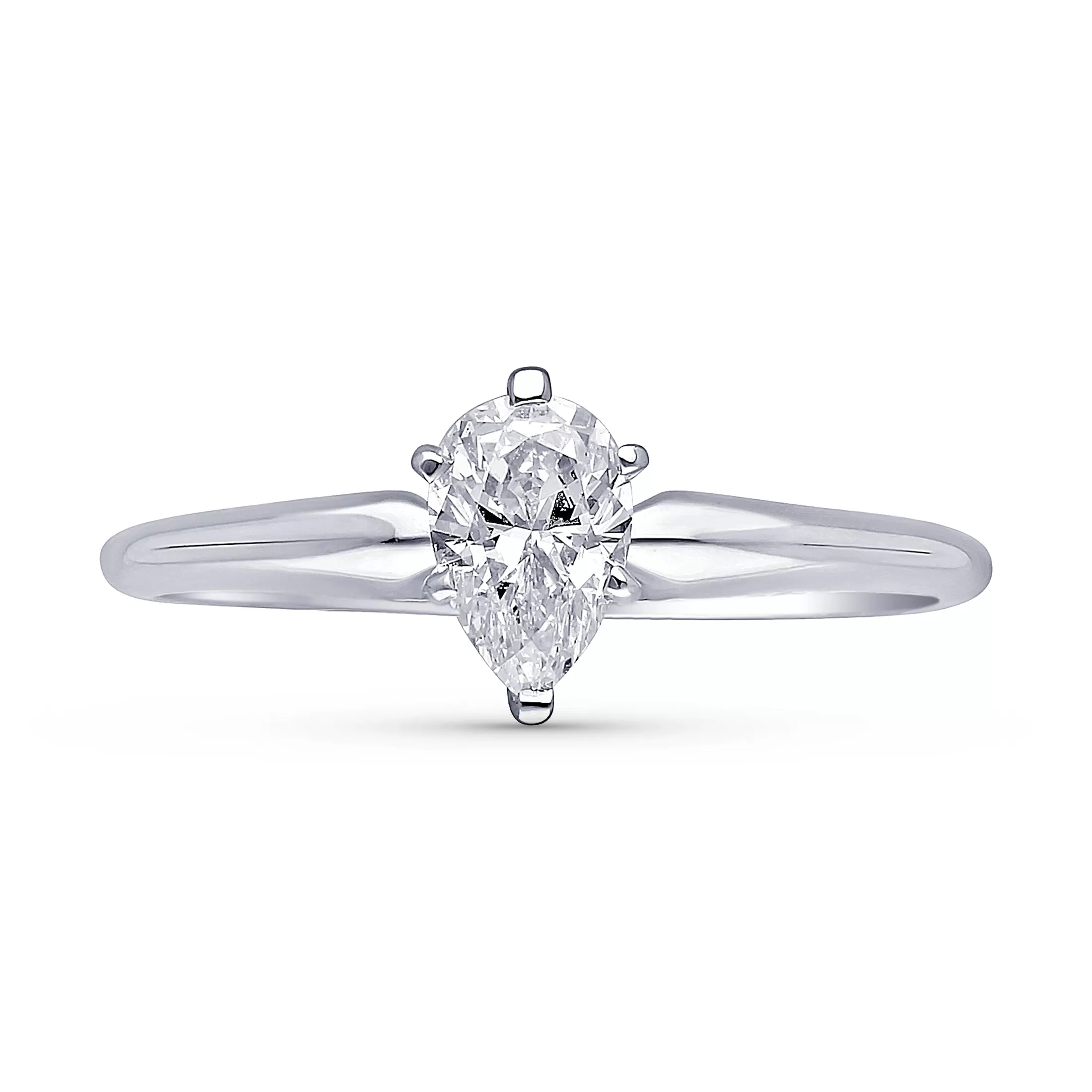 Kallati Eternal Classic Solitaire Pear Diamond Engagement Ring in 14K White Gold