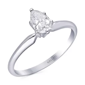 Kallati Eternal Classic Solitaire Pear Diamond Engagement Ring in 14K White Gold