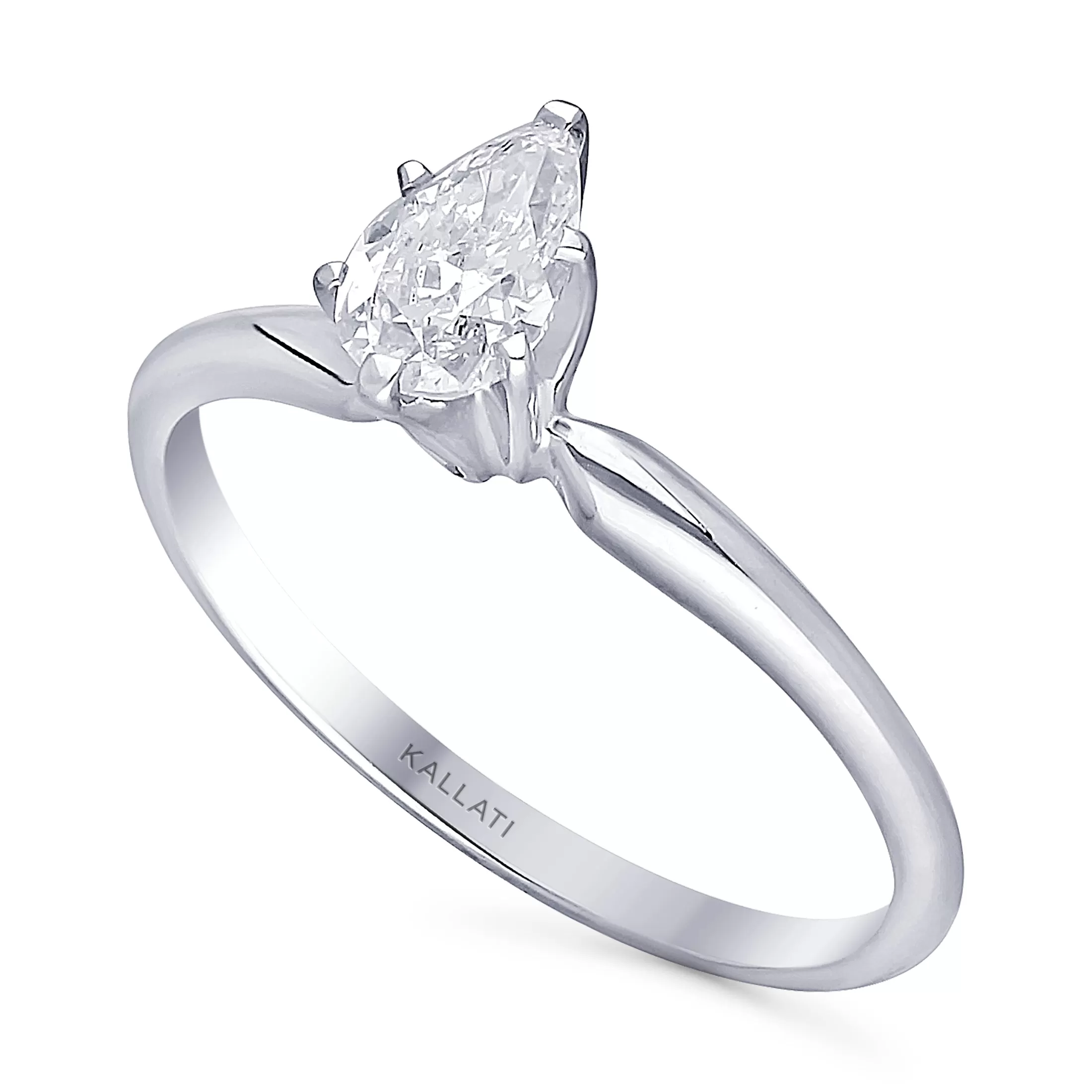 Kallati Eternal Classic Solitaire Pear Diamond Engagement Ring in 14K White Gold