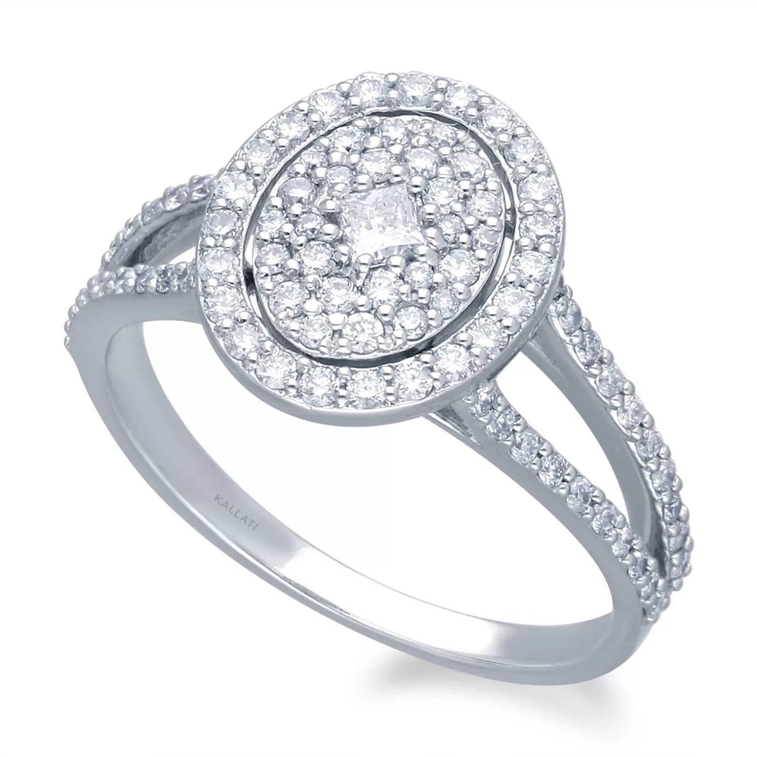 Kallati Eternal Oval Halo Cluster Diamond Engagement Ring in 14K White Gold