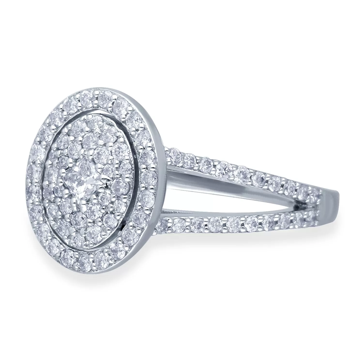 Kallati Eternal Oval Halo Cluster Diamond Engagement Ring in 14K White Gold