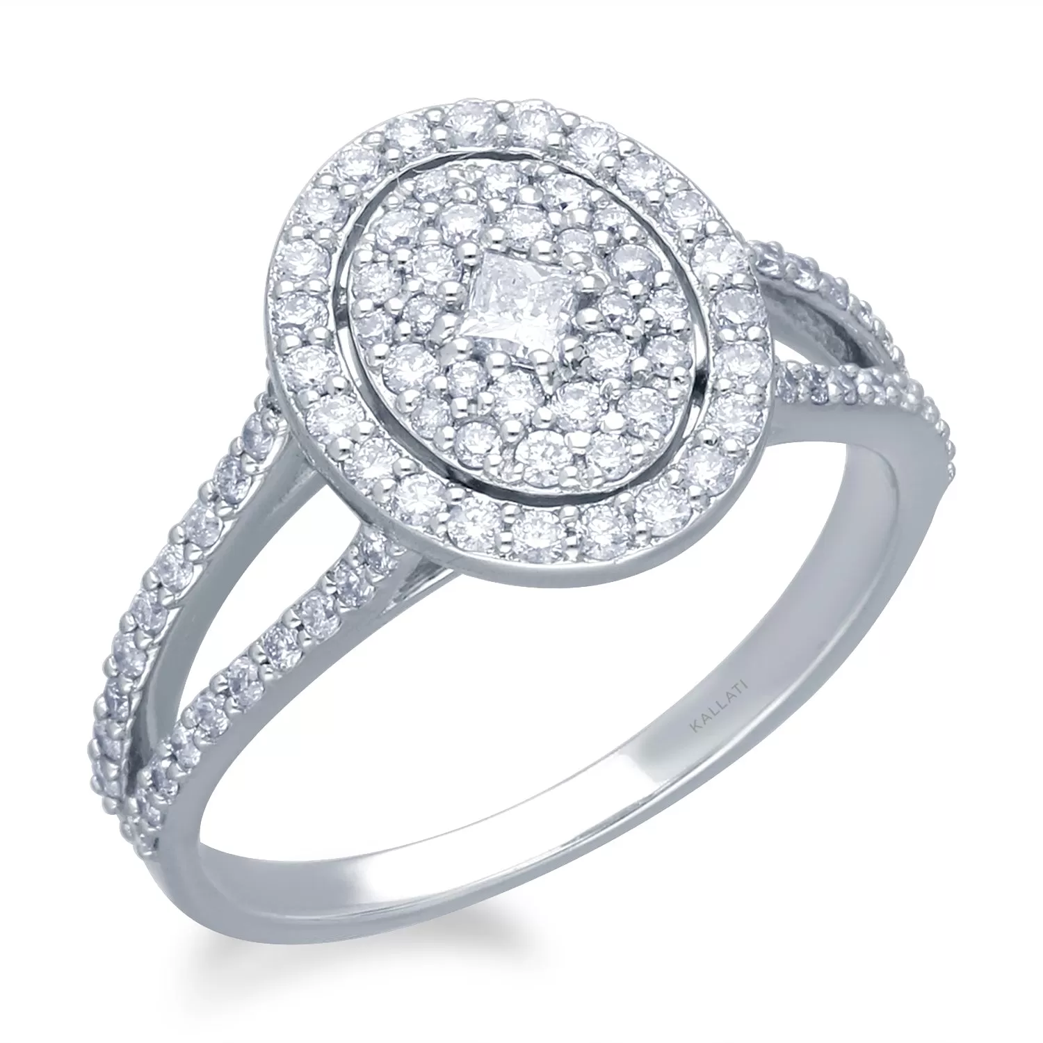 Kallati Eternal Oval Halo Cluster Diamond Engagement Ring in 14K White Gold