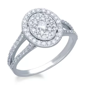 Kallati Eternal Oval Halo Cluster Diamond Engagement Ring in 14K White Gold