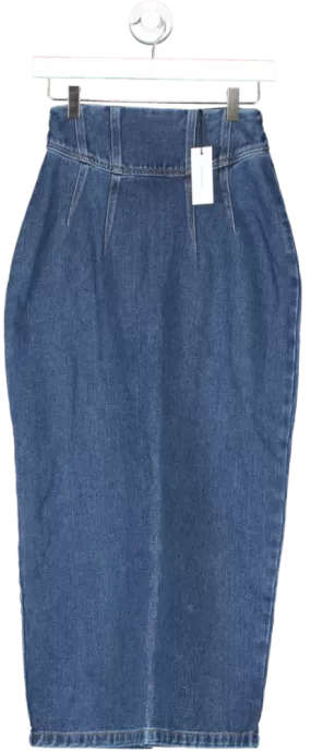 Karen Millen Blue Contrast Stitch Detail Corset Waist Denim Midi Skirt UK 6