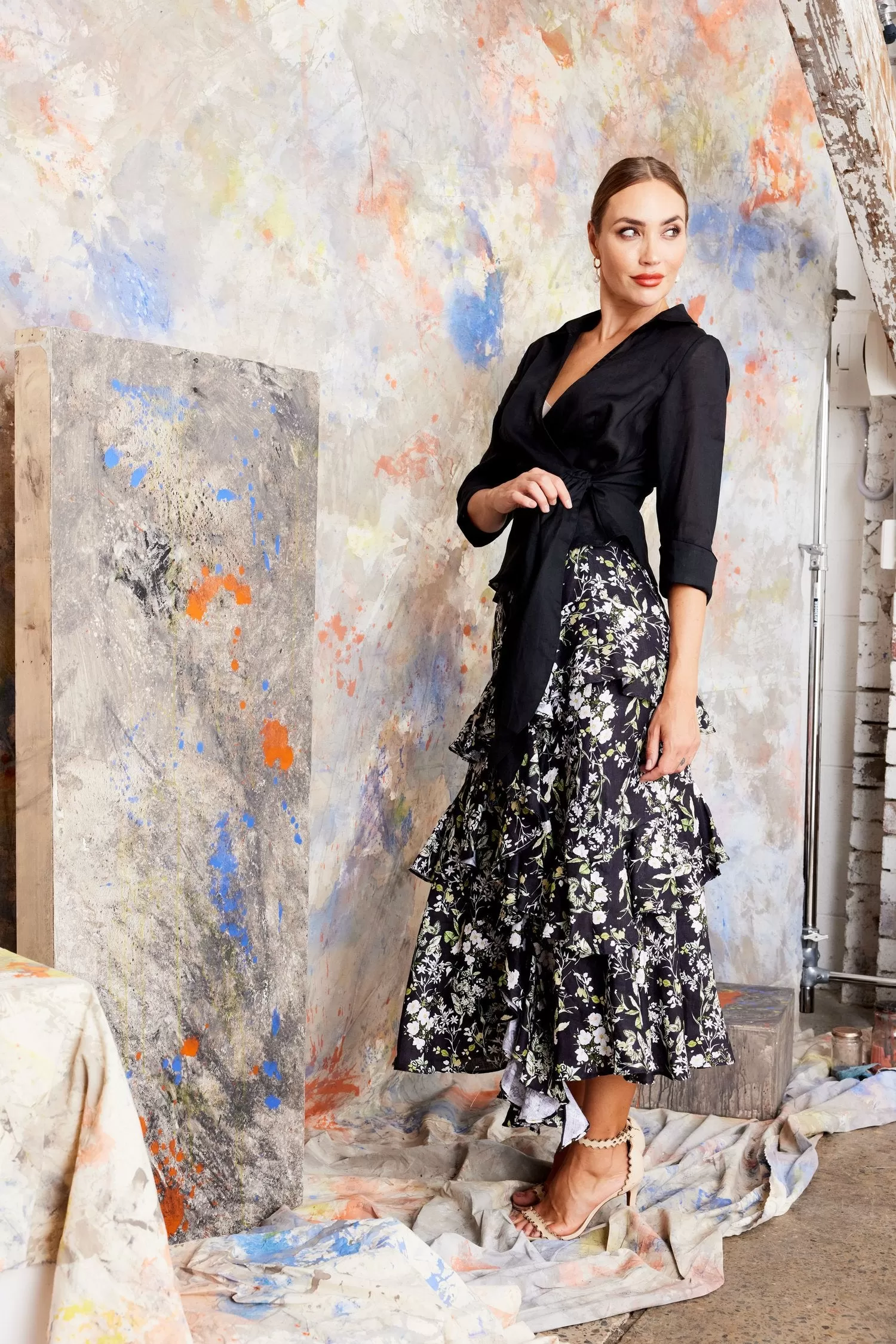 Karmare Amour Linen Skirt - Spring Flower