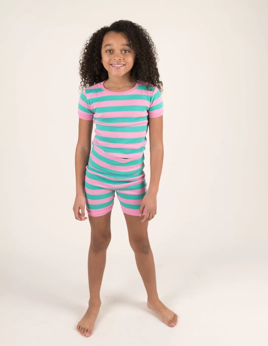 Kids Two Piece Short Aqua & Pink Stripes Pajamas