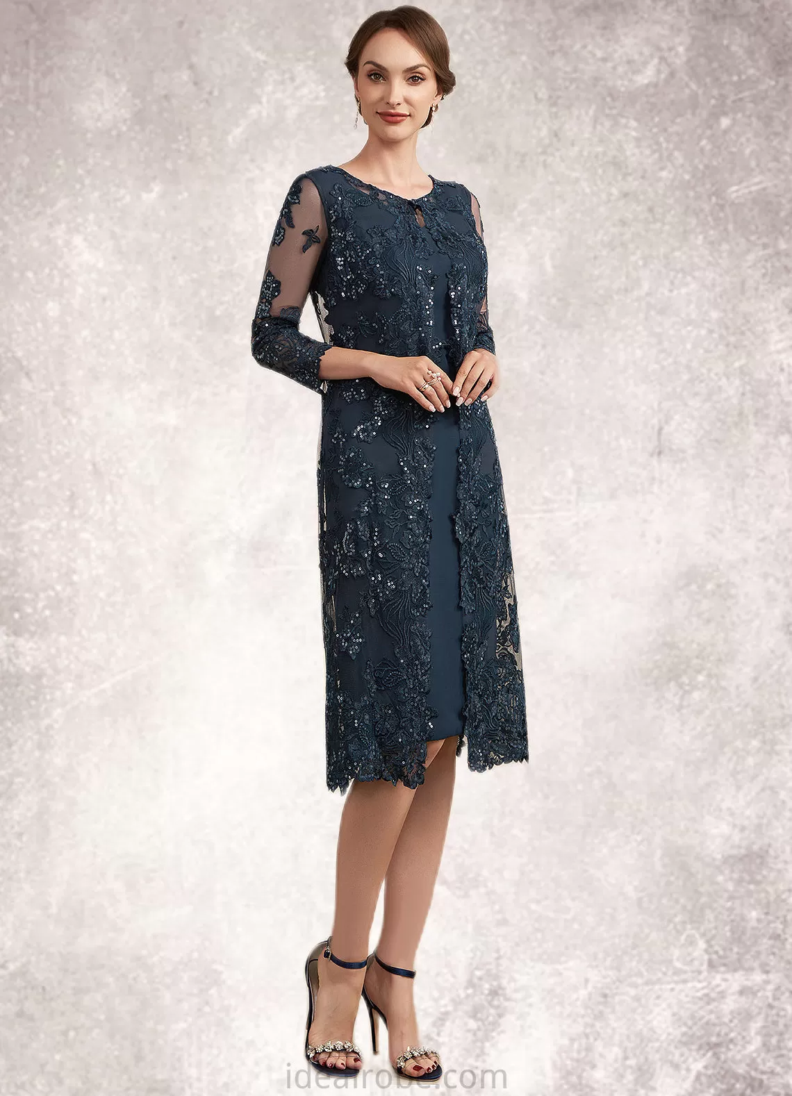 Kit Sheath/Column Scoop Neck Knee-Length Chiffon Lace Mother of the Bride Dress With Sequins STK126P0014771