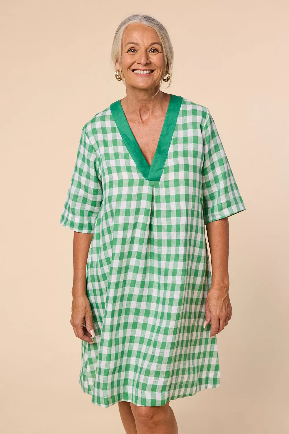 Kora A-Line Linen Dress in Treviso Green