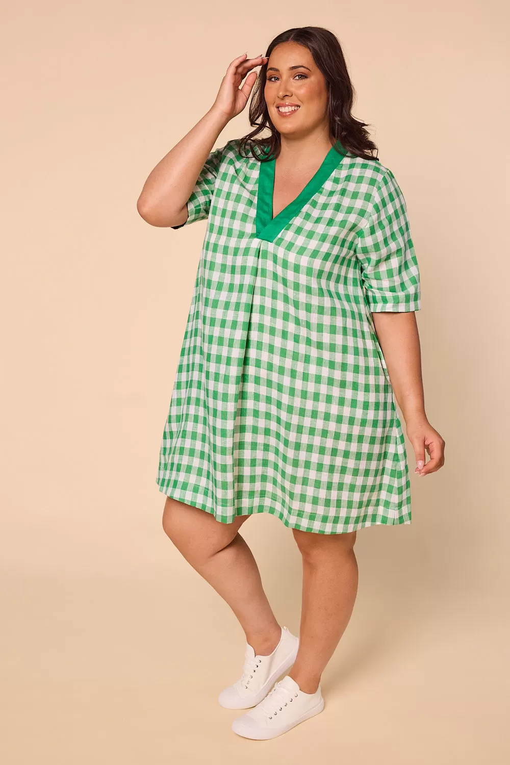 Kora A-Line Linen Dress in Treviso Green