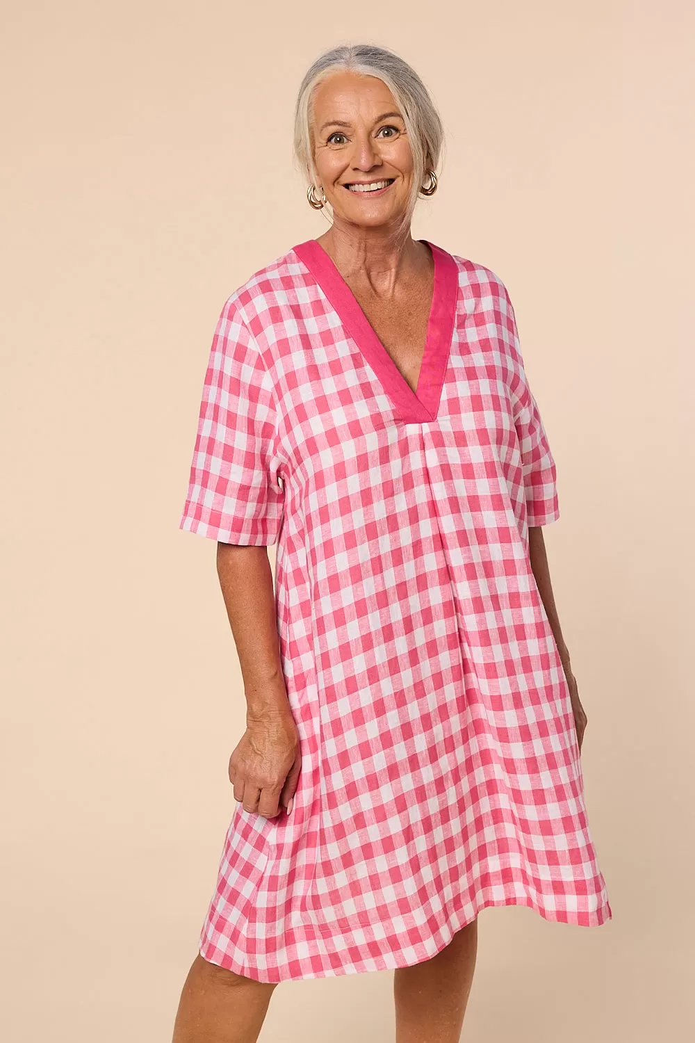 Kora A-Line Linen Dress in Treviso Pink